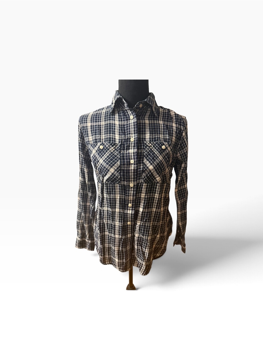 Lauren Ralph Lauren Classic Navy and White Plaid Button-Up Shirt SP